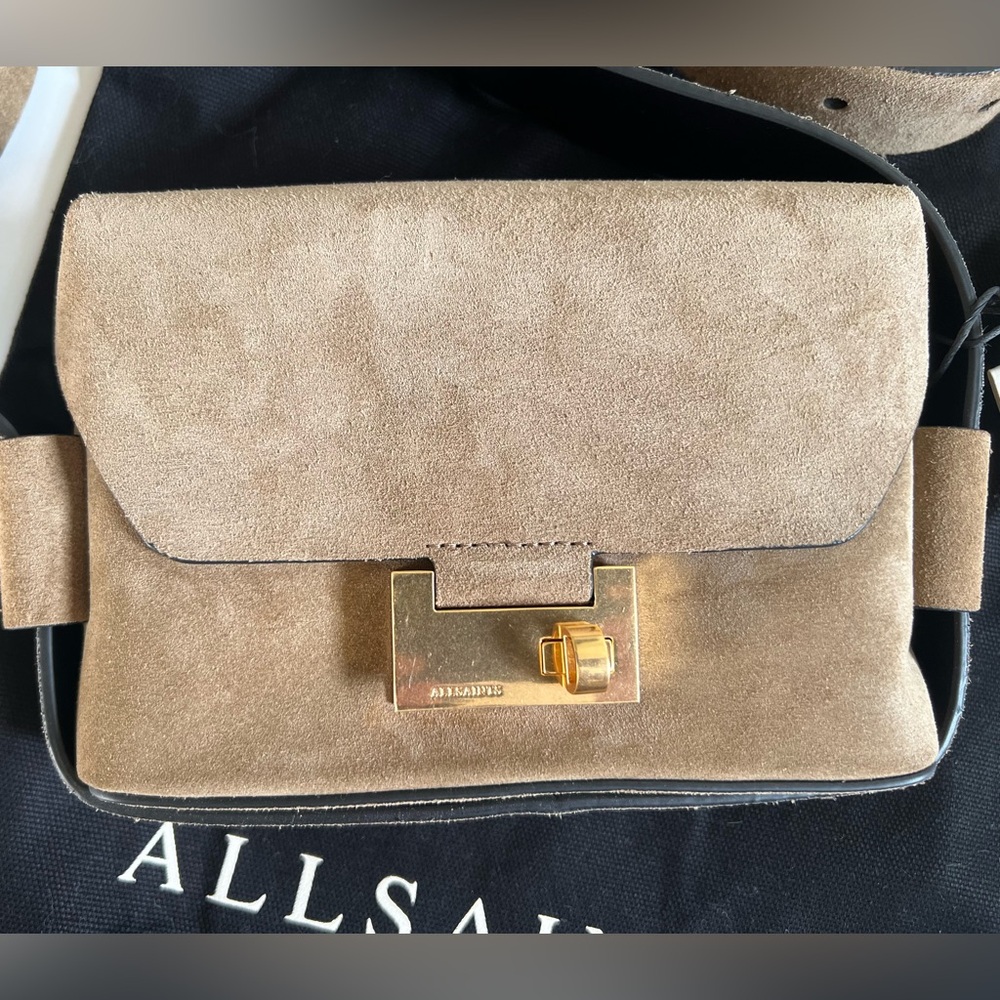 NWT All Saints 3 in 1 Suede brown leather Frankie Crossbody Bag + Dust Bag - Picture 5 of 16